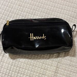 Harrods Glossy Black Pouch with Gold Accents